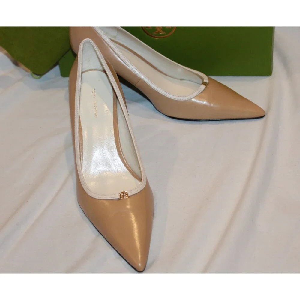 Tory Burch Women's Double T Buckle Pump 80mm Desert Mist/Cream Sz 7.5 $325